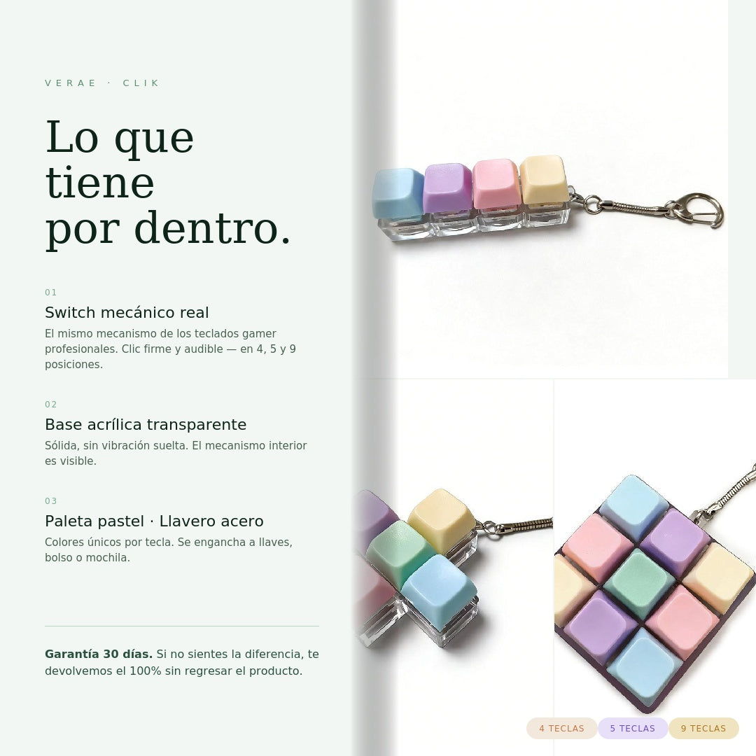 Clik — fidget táctil de teclas mecánicas con llavero.